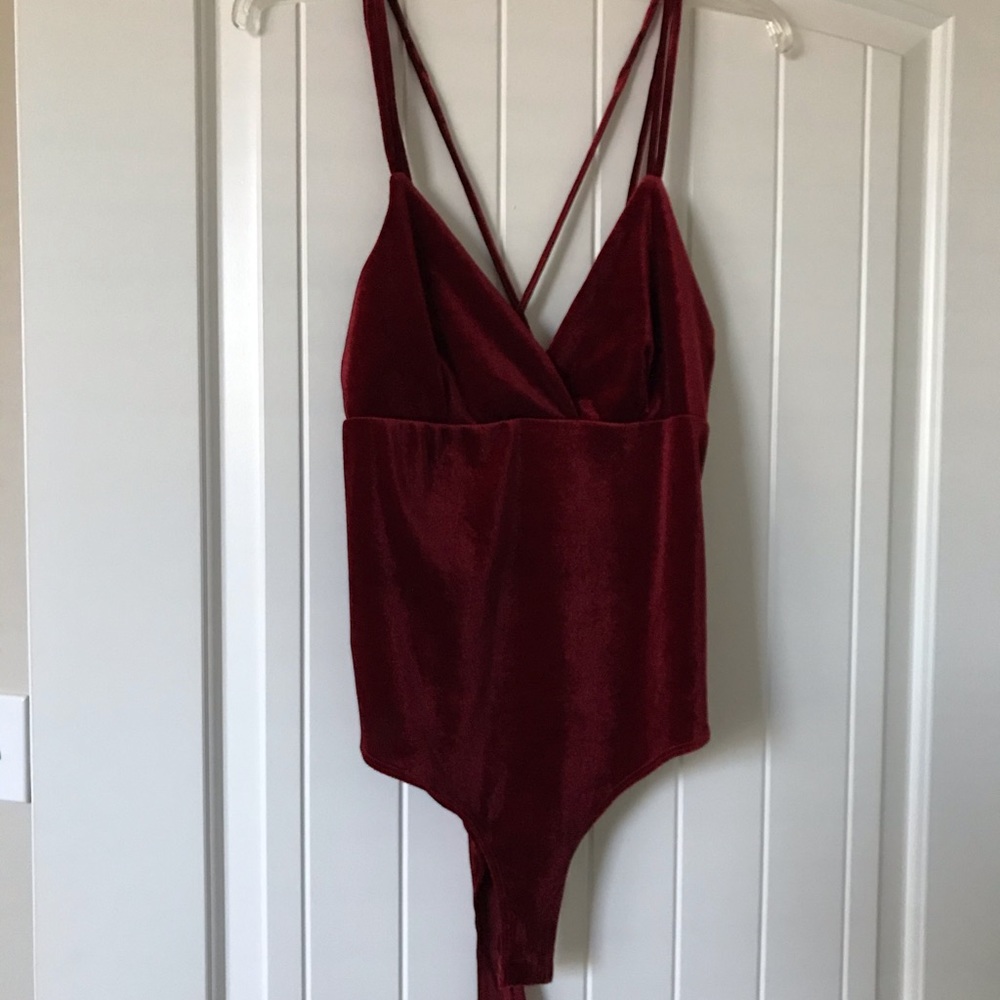 Forever 21 Red Velvet Cross-back Bodysuit